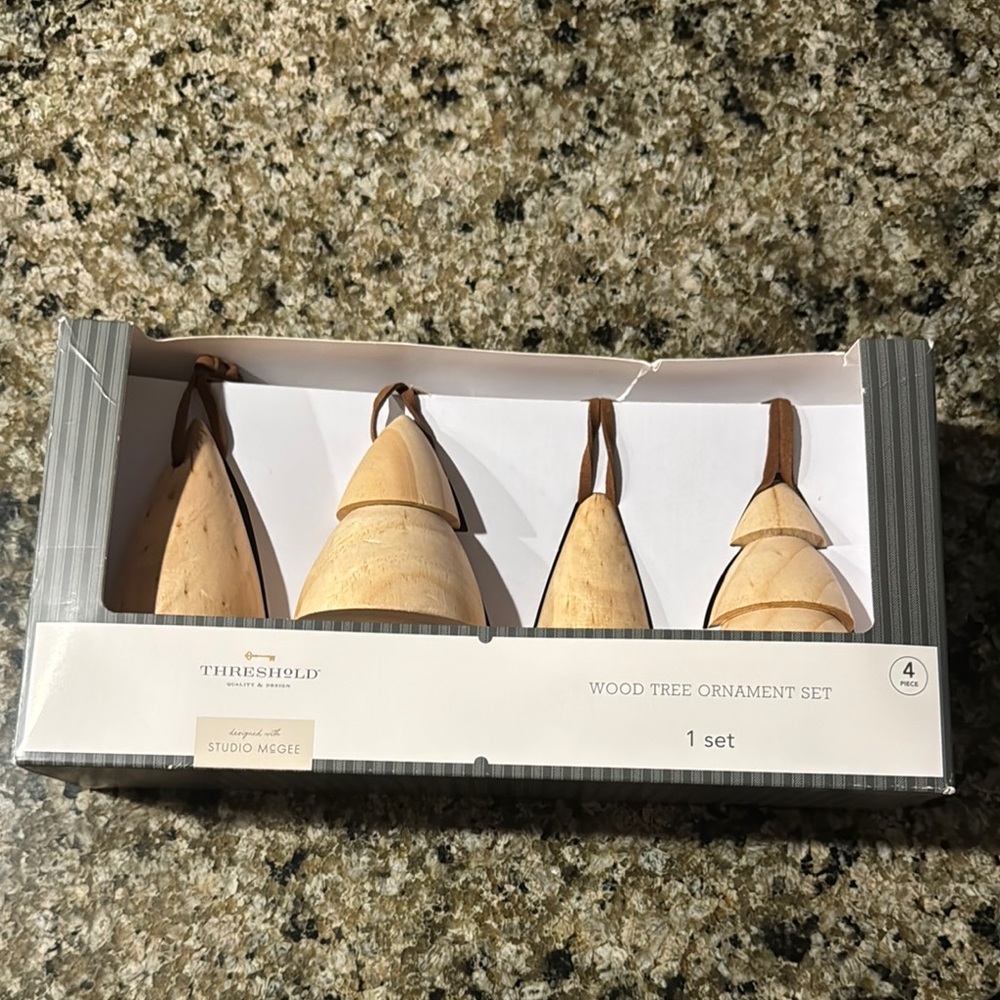 Threshold Designed with Studio McGee Wood Tree Ornament Set (Brand New)